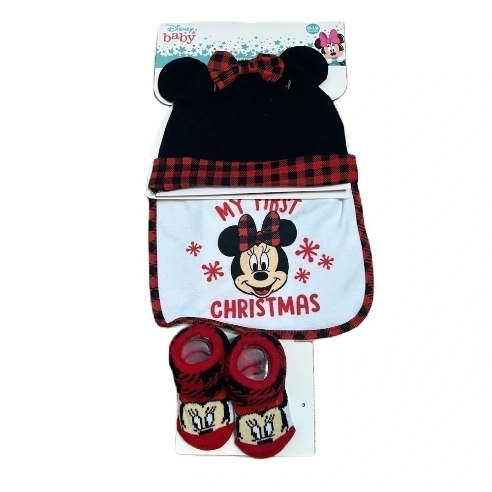 Disney Minnie Mouse 1st Christmas Hat Bub Socks NWT
